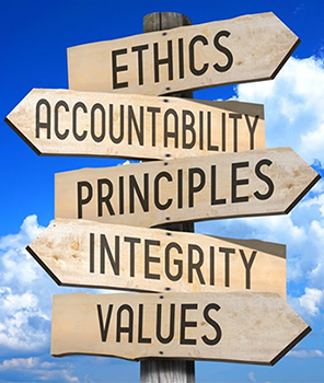 Ethics and Values road sign